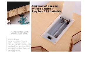 Detail showing the battery compartment and power setup for the wooden star ornament