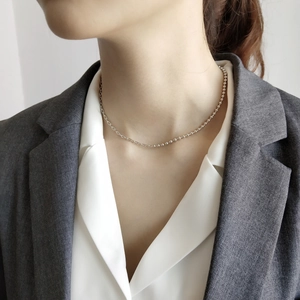 Minimalist 925 sterling silver asymmetrical choker with bead and oval link chain