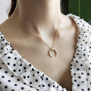 Elegant 925 sterling silver crescent moon necklace with sparkling diamonds for women