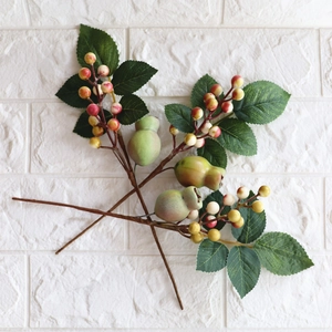 Artificial Berry Stem Fake Fruit Branch Plastic Foam Satin Leaf For Christmas Decoration Home Office DIY Craft Lifelike
