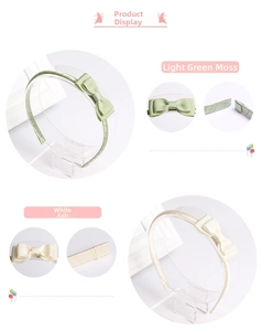 Detail of moss green and off-white grosgrain ribbon bow headbands for little girls