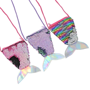 Sequin mermaid tail coin purse set for kids with reversible glitter and shoulder strap