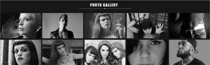Photo gallery of various nose rings and body jewelry in a retro artistic black and white style