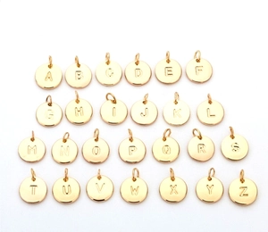 Set of 26 round hollow gold alphabet charms from A to Z for personalized bracelets