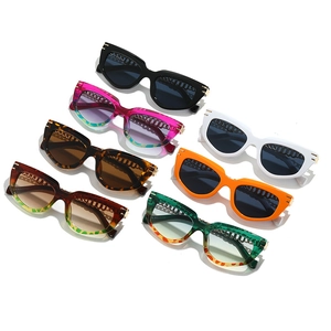 Stylish cat-eye sunglasses with hollow metal chain arms in multiple vibrant colors
