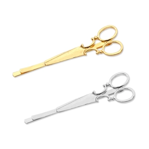Barrettes à cheveux créatives en métal forme feuille et ciseaux, tons or et argent