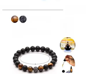 Detailed specs of 8mm tiger eye and lava stone bead bracelet with cubic zirconia