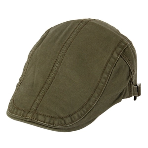 Béret vintage vert olive en coton avec coutures contrastées et boucle en métal