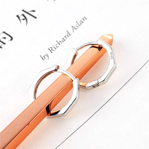 Polished S925 sterling silver geometric octagonal hoop earrings for men and women