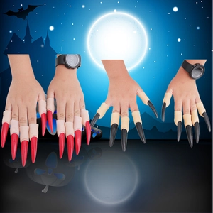 Halloween claw finger covers for parties featuring long sharp red and black creepy nails