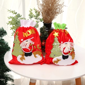 Christmas Gift Bag Plush Velvet Drawstring Pouch Santa Claus Reindeer Embroidery Festive Holiday Party Decoration Candy Treat Bags