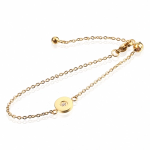 Minimalist Round Pendant Necklace Bracelet Stainless Steel Zircon Inlaid Adjustable Chain Jewelry For Women
