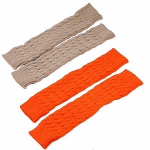 Winter knitted leg warmers in beige and orange cable knit wool for boots