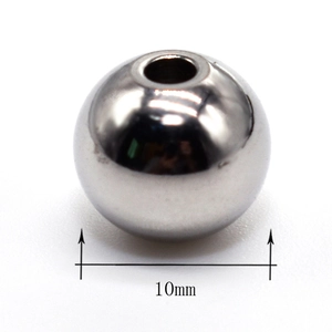 Polished 10mm stainless steel loose bead with center hole for jewelry making