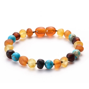 Natürliches Bernstein Beißarmband Handgefertigtes Mehrfarbiges Türkis Malachit Perlen Armband Für Babys