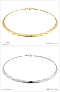 Detailed view of 6mm flat snake chain choker showing gold and silver finish with lobster clasp