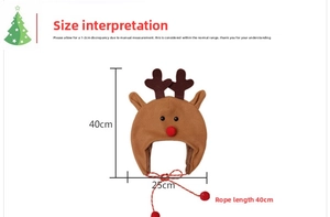 Size chart for reindeer Christmas hat with dimensions 40x25cm and 40cm ties