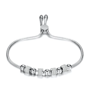 6mm crystal pavé bead 304 stainless steel adjustable snake chain bracelet for women