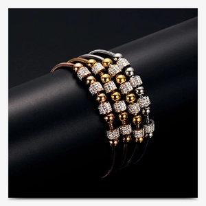 Close-up of four-color 6mm crystal bead adjustable stainless steel snake chain bracelets