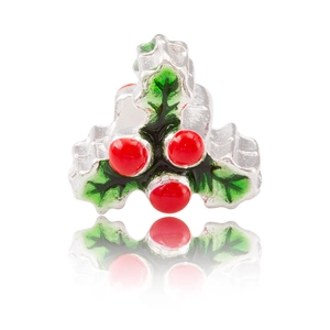 Détail de perle émaillée houx et feuilles vertes pour bracelets de Noël DIY