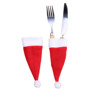 Mini Santa hat cutlery holders with red and white fleece for Christmas table decor
