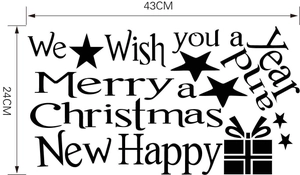 Detail view of Merry Christmas wall decal with stars and gift icons measuring 43x24cm