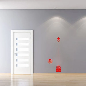 Red Christmas tree wall sticker with holiday greetings on a modern minimalist grey wall