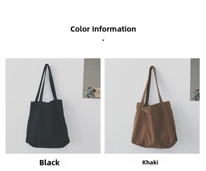 Detail view of large canvas tote bags shown in versatile black and khaki color options