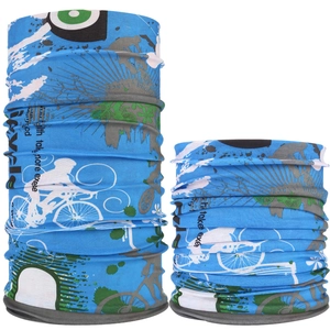 Seamless magic headwear for outdoor cycling with blue patterns and elastic fabric design