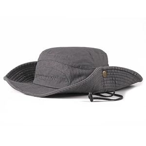 Outdoor Bucket Hat Wide Brim Sun Protection Breathable Mesh Cotton Canvas Hiking Fishing With Adjustable Chin Cord