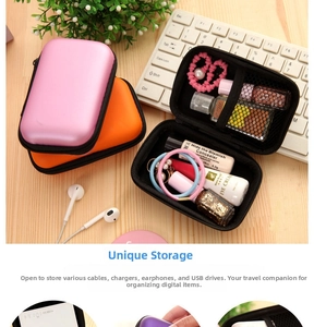 Macro view of portable EVA mini hardshell case with elastic mesh pocket for earphones