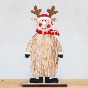 Creative Christmas wooden reindeer desk ornament with red hat and stable base decoration