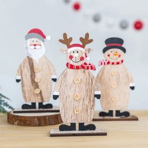 Christmas Wooden Desktop Ornaments Santa Claus Snowman Reindeer Standing Decoration Hand Painted Nordic Style Festive Home