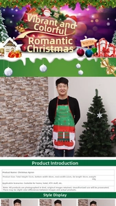 Detailed view of 72x60cm Santa's Helper apron with holiday illustrations and dimensions