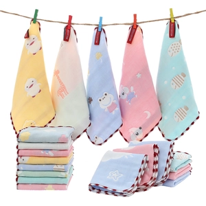 Soft six-layer 100% cotton gauze baby washcloths with colorful cartoon animal patterns