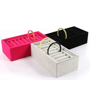 Velvet jewelry display trays for rings and bracelets in rose red, grey and black colors