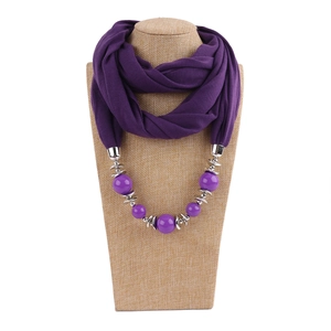 Detailed view of dark purple beaded necklace scarf featuring multi-size round beads