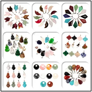Rejilla de colgantes de ágata de cristal natural con cierres plateados para joyería DIY