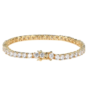 Classic tennis bracelet with 4mm cubic zirconia in polished gold-plated copper finish