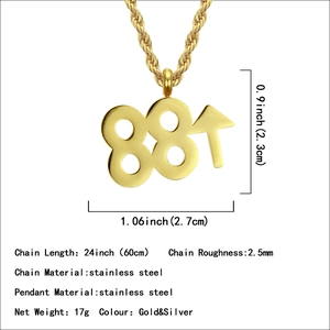 Hip-Hop 88 Aufwärtspfeil Edelstahl-Anhänger-Halskette in Gold mit Größenangaben