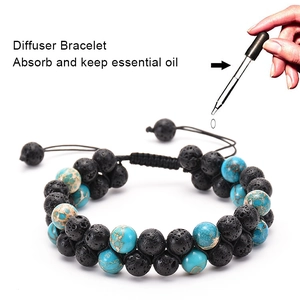 Double-layer volcanic lava and turquoise bead diffuser bracelet with oil dropper view