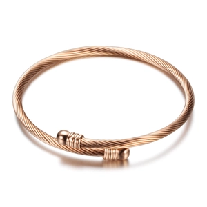 Elegant rose gold 3mm stainless steel cable bracelet with spherical ends on white background