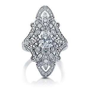 Hollow Flower Copper Ring For Women With Oval Zircon Retro Luxury Ethnic Party Banquet Finger Jewelry Accessory