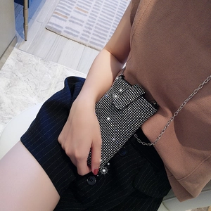 Sparkling rhinestone crossbody mobile phone bag with silver chain strap for women