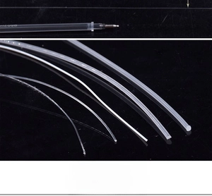 Macro view of clear high-strength nylon monofilament threads in various thicknesses