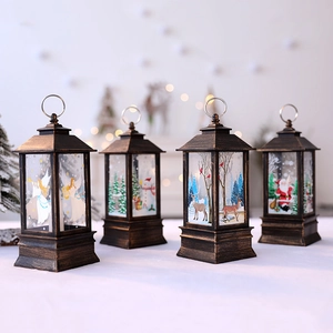 Retro Christmas flame lanterns in bronze finish with festive holiday patterns