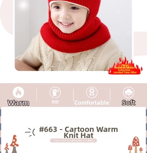 Detail of red fleece-lined knit baby balaclava featuring integrated neck gaiter for winter