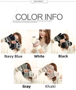 Winter knitted deer gloves available in navy, white, black, grey, and khaki colors