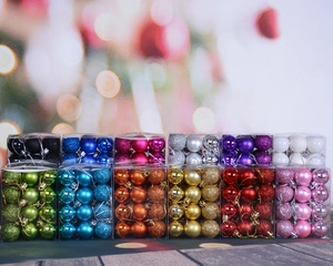 Detailed view of colorful 3cm Christmas ball ornaments set in twelve assorted plastic boxes