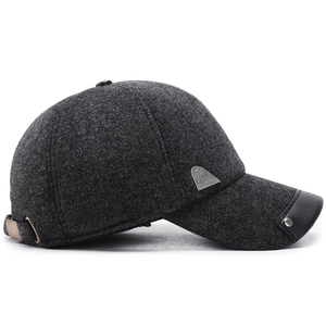 Deep grey winter wool baseball cap for men featuring a warm thick fabric and metal logo
